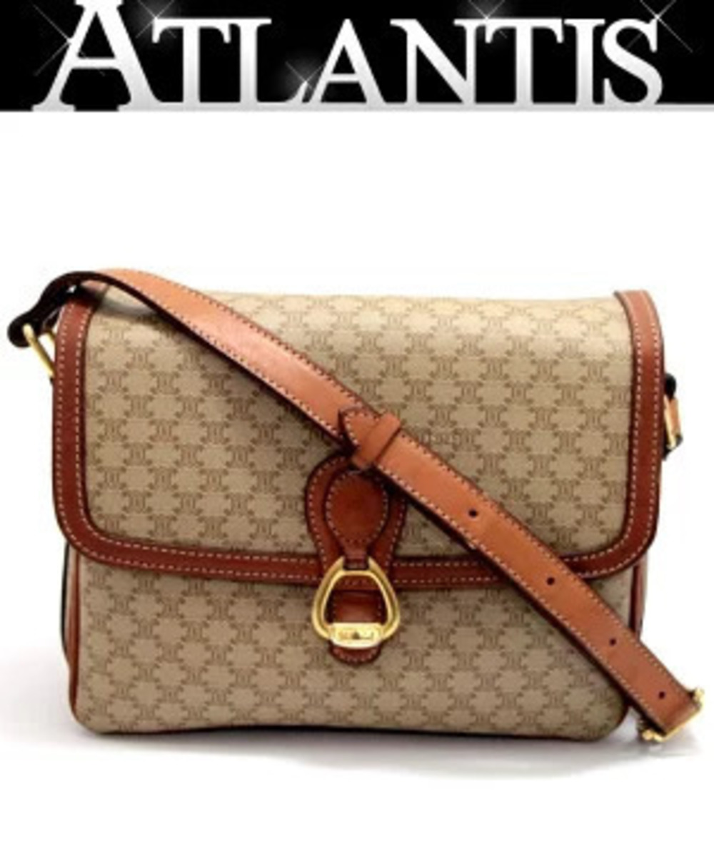 Celine Macadam Shoulder Bag x Leather Beige Cream Brown